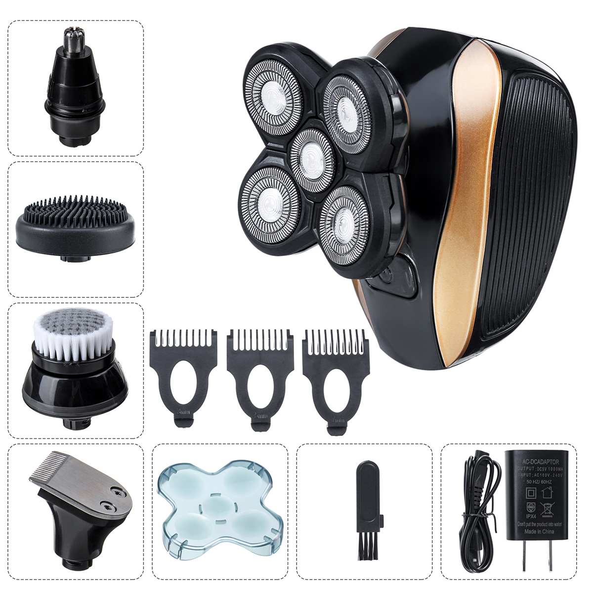 5 in 1 5D Rechargeable Electric Shaver Five Floating Heads Razors Hair Clipper Nose Ear Hair Trimmer Men Facial Cleaning Brush