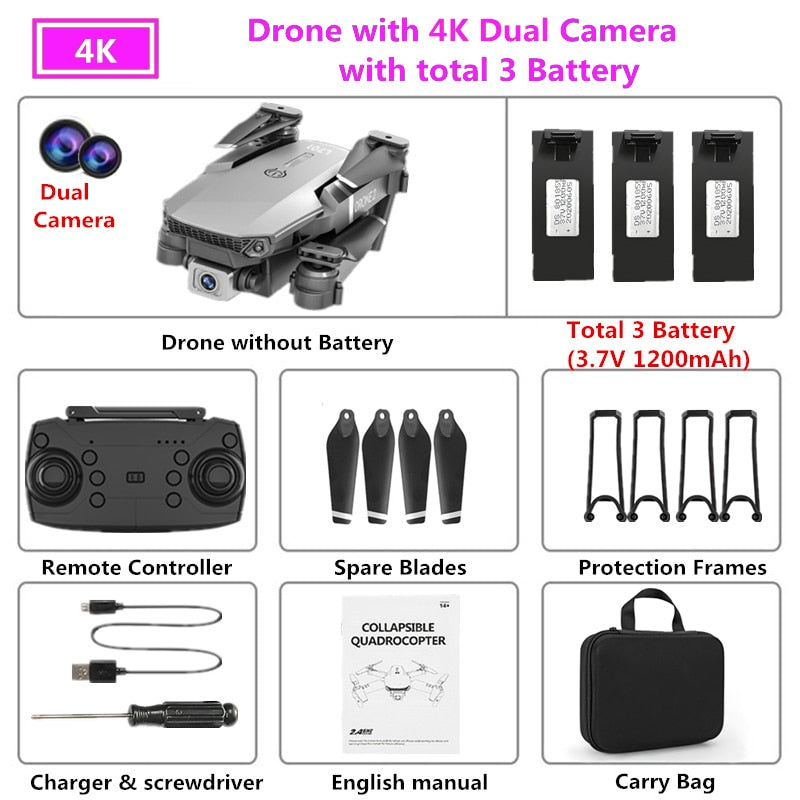 Standard Drone HD wide angle 4K WIFI 1080P FPV drone video live recording Quadcopter height to maintain drone camera VS e58
