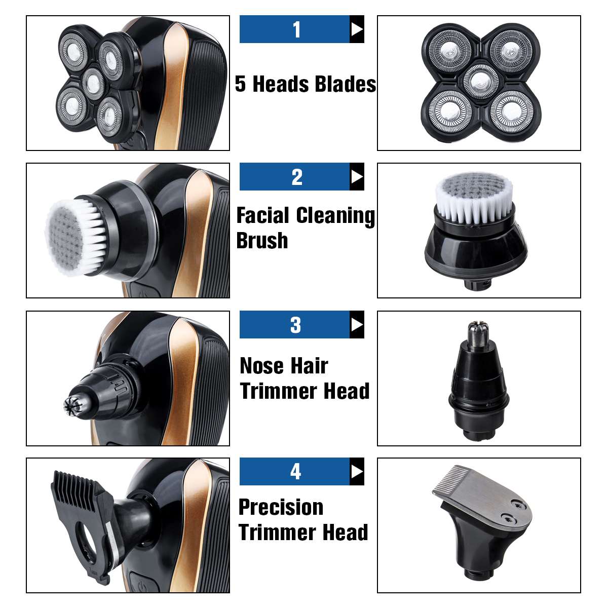 5 in 1 5D Rechargeable Electric Shaver Five Floating Heads Razors Hair Clipper Nose Ear Hair Trimmer Men Facial Cleaning Brush