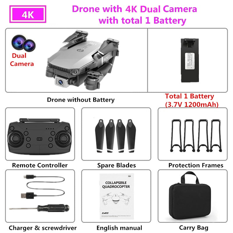 Standard Drone HD wide angle 4K WIFI 1080P FPV drone video live recording Quadcopter height to maintain drone camera VS e58