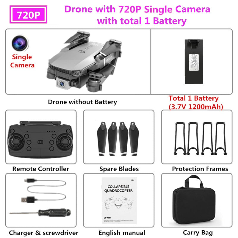 Standard Drone HD wide angle 4K WIFI 1080P FPV drone video live recording Quadcopter height to maintain drone camera VS e58