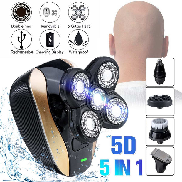 5 in 1 5D Rechargeable Electric Shaver Five Floating Heads Razors Hair Clipper Nose Ear Hair Trimmer Men Facial Cleaning Brush